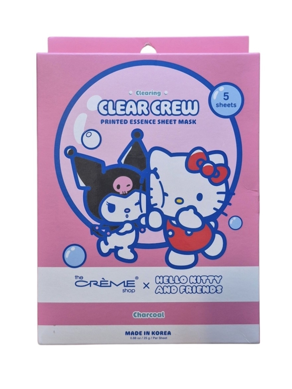 The Crème Shop Hello Kitty Clear Crew Charcoal Sheet Mask 5-Pack NIB